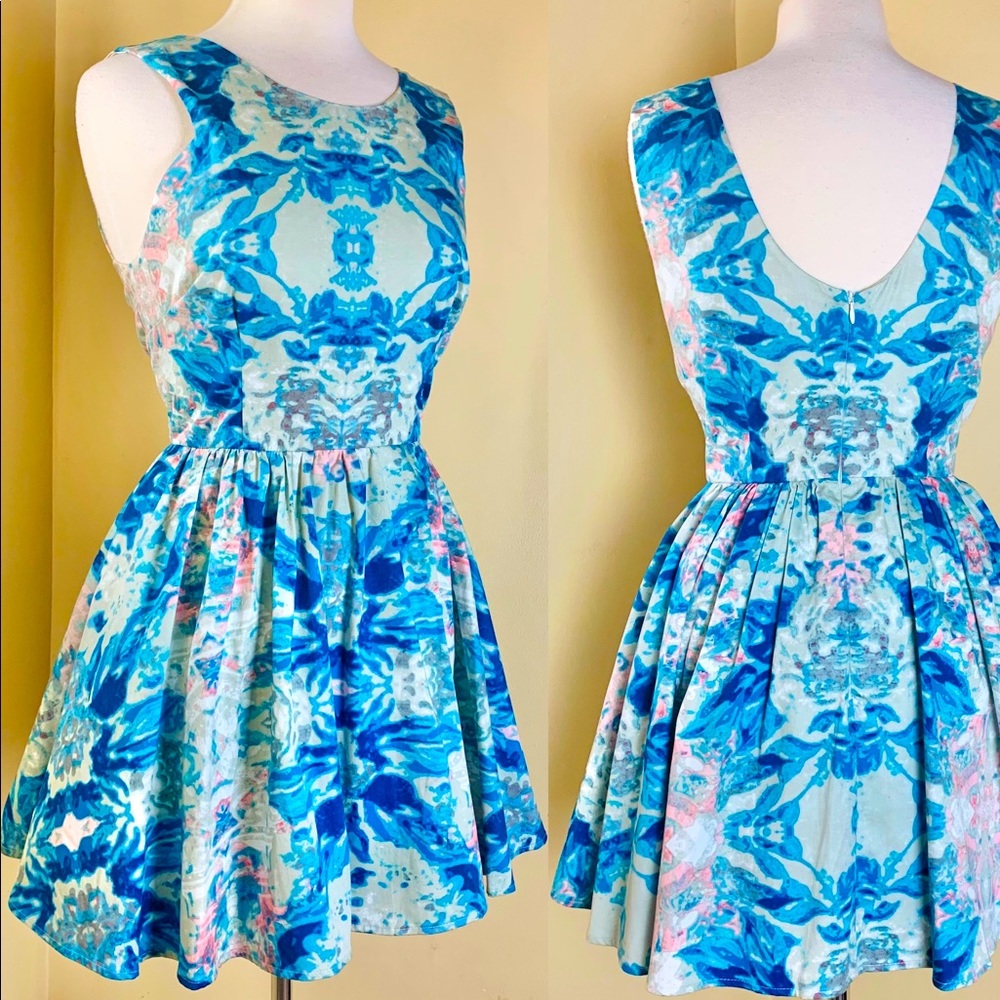 Keepsake the Label Blue Print Mini Dress Large
